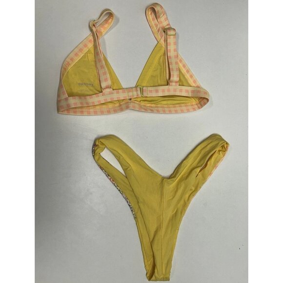 Oneone Bikini Top and Bikini Bottoms Yellow Floral Print Thong Size L/XL NEW - Picture 9 of 13